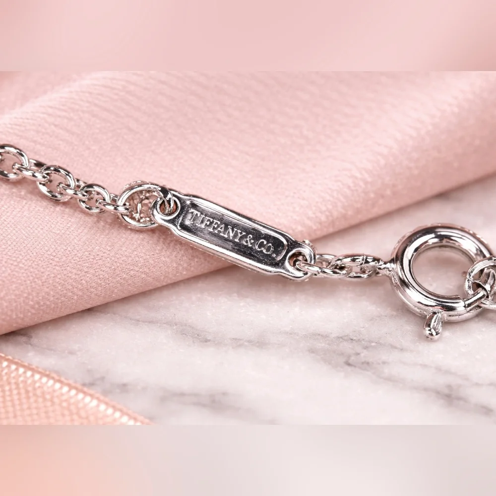 Tiffany & Co Mini T Smile Diamond Necklace 18k White Gold AU 750 16" - 18" Chain - Picture 6 of 7